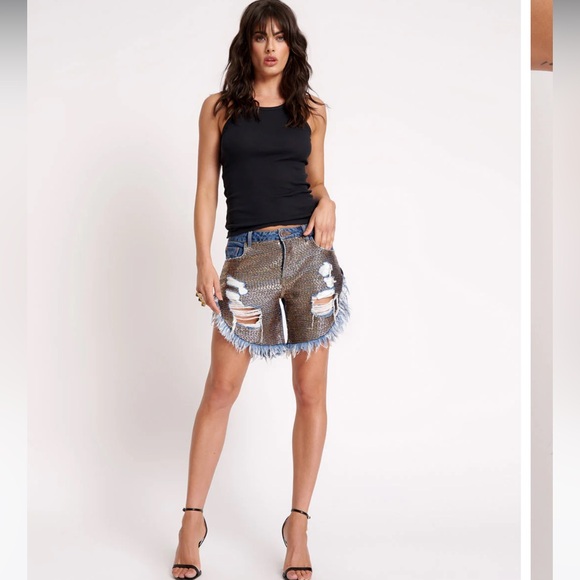 One Teaspoon Gold Mine Frankies Long Length Denim Shorts